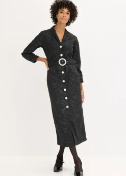 bonprix bonprix Vestido tipo americana con falda acampanada Negro + gris ahumado Outlet