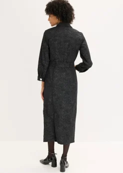 bonprix bonprix Vestido tipo americana con falda acampanada Negro + gris ahumado Outlet