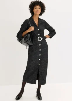 bonprix bonprix Vestido tipo americana con falda acampanada Negro + gris ahumado Outlet