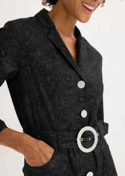 bonprix bonprix Vestido tipo americana con falda acampanada Negro + gris ahumado Outlet