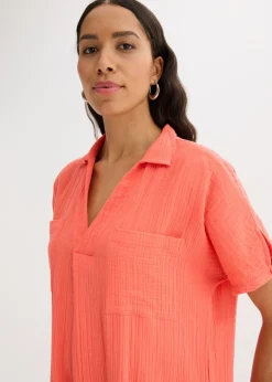 bonprix bonprix Vestido tipo caftán de muselina suave Salmón claro Best