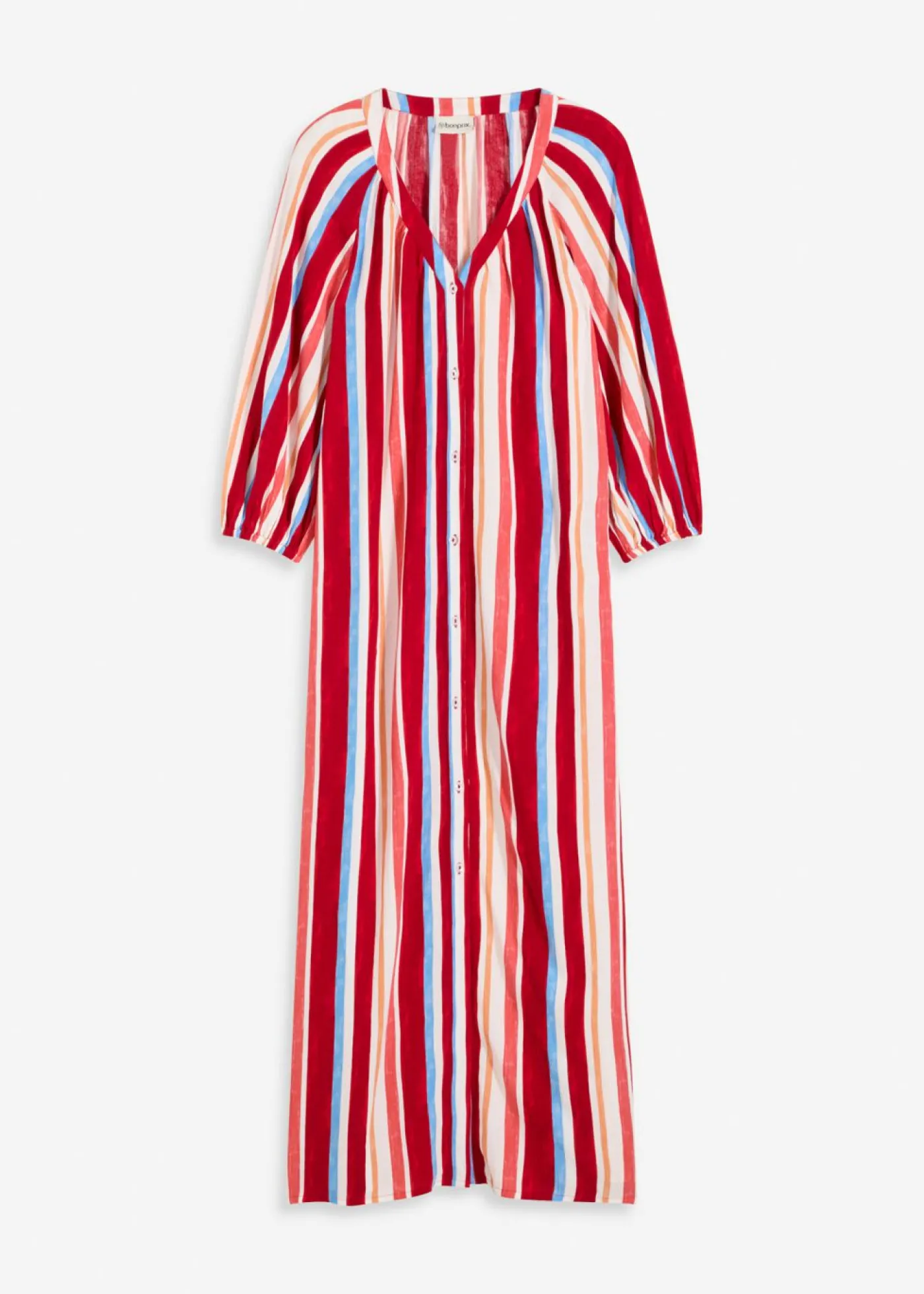bonprix bonprix Vestido tipo caftán de viscosa estructurada de rayas rojo amapola-salmón claro-blanco con rayas Clearance
