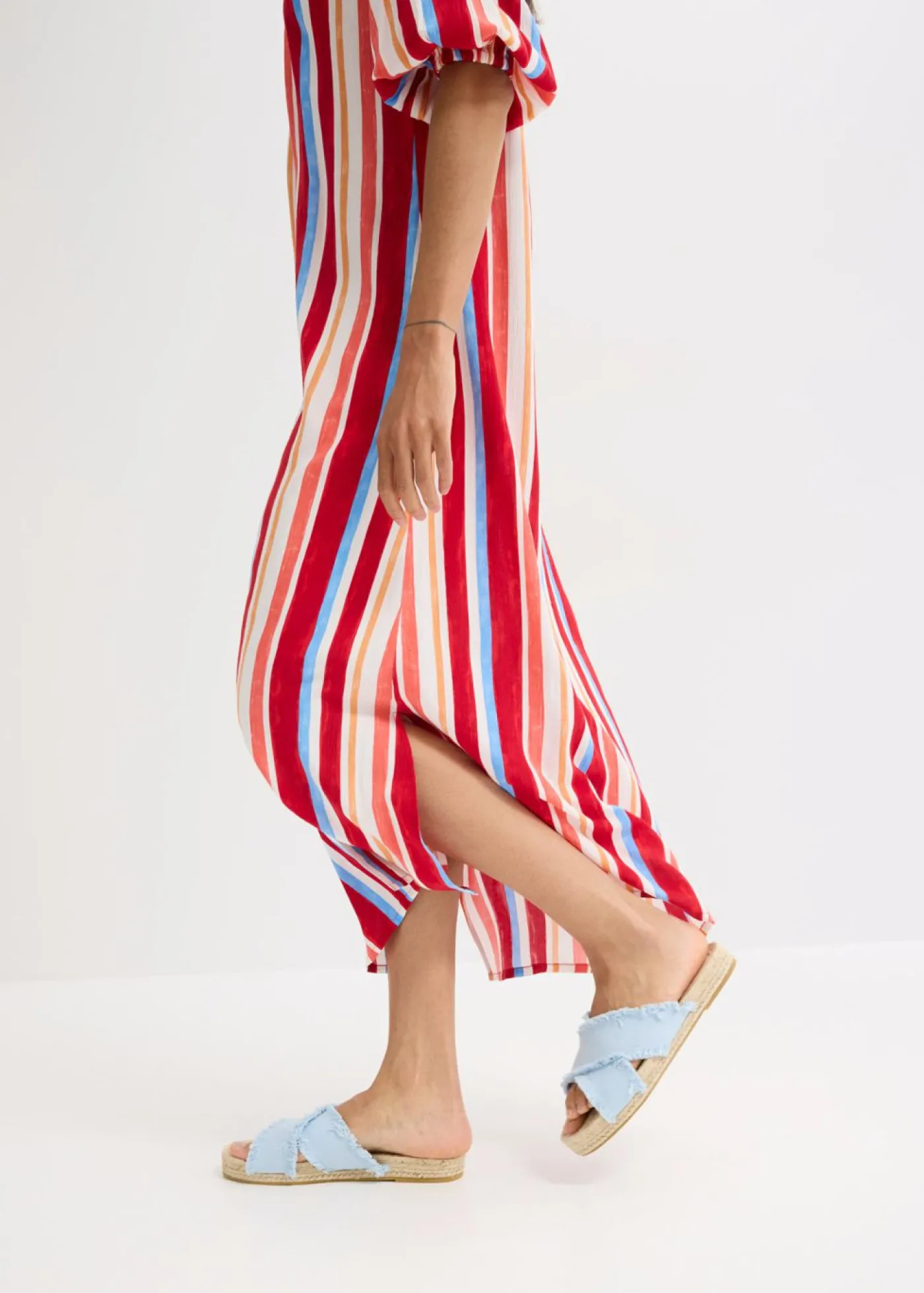 bonprix bonprix Vestido tipo caftán de viscosa estructurada de rayas rojo amapola-salmón claro-blanco con rayas Clearance