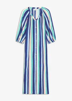 bonprix bonprix Vestido tipo caftán de viscosa estructurada de rayas azul ártico-azul claro-blanco con rayas