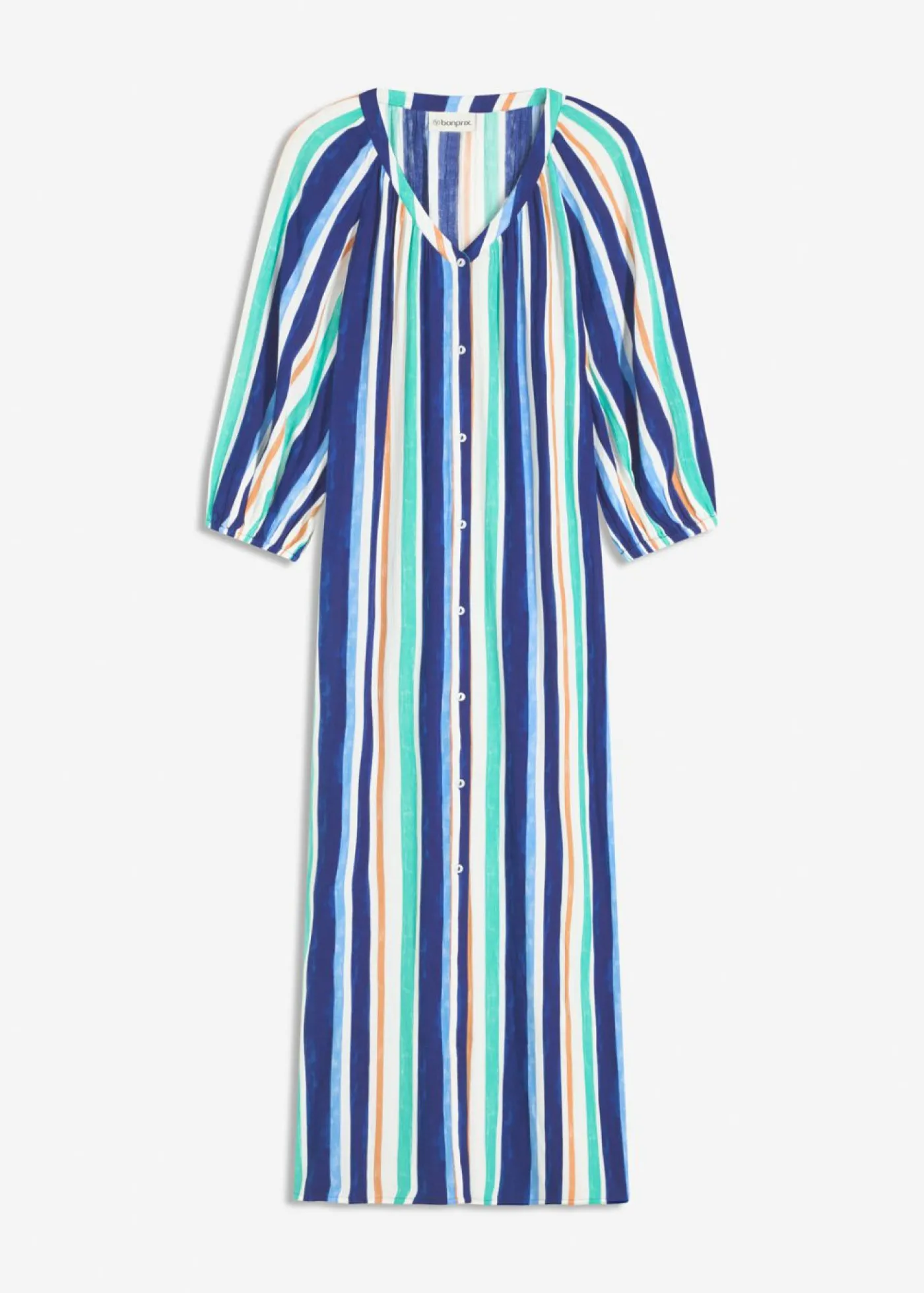 bonprix bonprix Vestido tipo caftán de viscosa estructurada de rayas azul ártico-azul claro-blanco con rayas