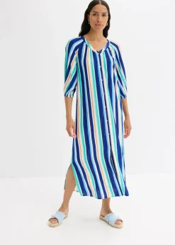 bonprix bonprix Vestido tipo caftán de viscosa estructurada de rayas azul ártico-azul claro-blanco con rayas