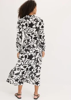 bonprix bonprix Vestido tipo caftán de viscosa fluida Negro-blanco crema Outlet