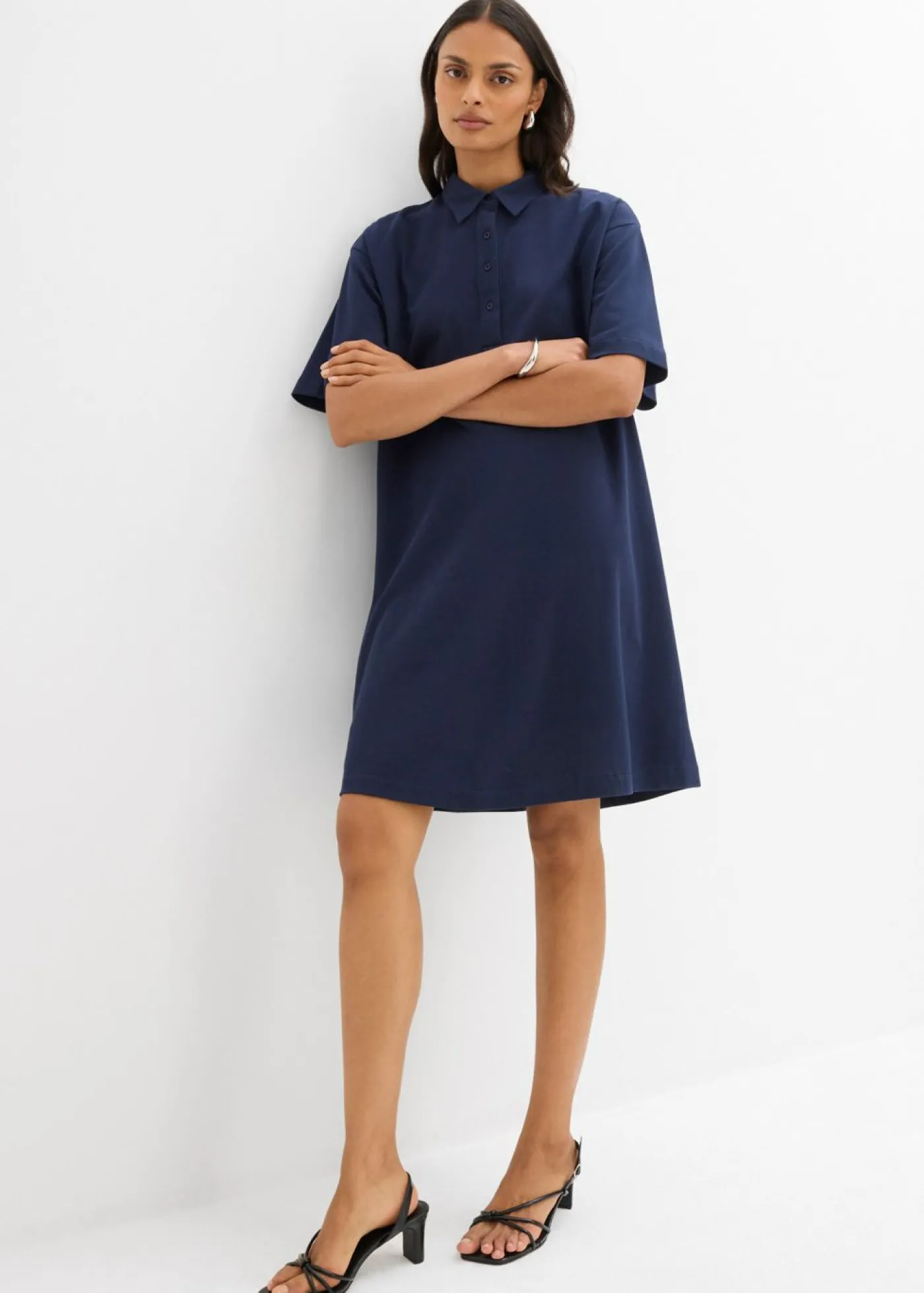 bonprix bonprix Vestido tipo polo de algodón puro Azul marino Hot