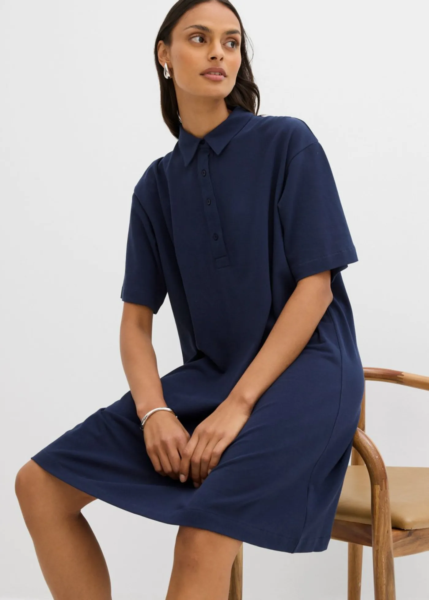 bonprix bonprix Vestido tipo polo de algodón puro Azul marino Hot