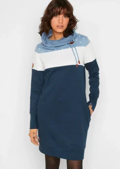 bonprix bonprix Vestido tipo sudadera azul marino topos
