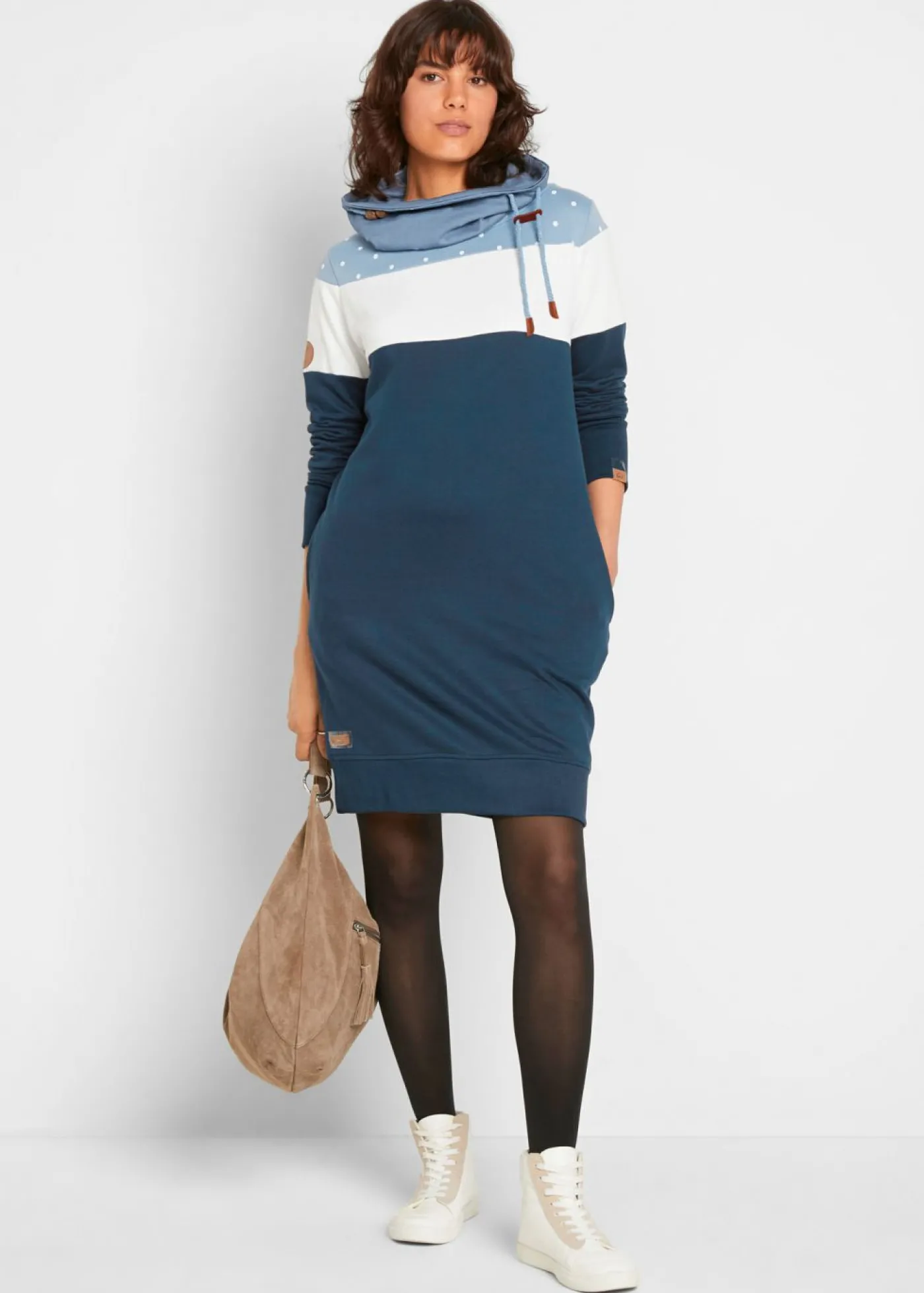 bonprix bonprix Vestido tipo sudadera azul marino topos