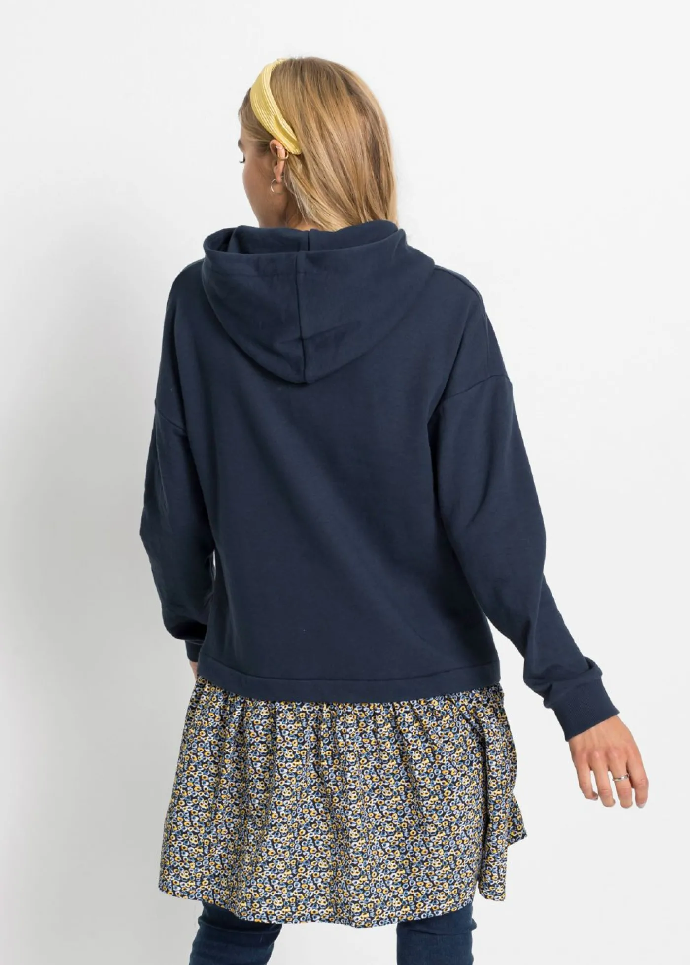 bonprix bonprix Vestido tipo sudadera con aspecto 2 en 1 Azul-amarillo New