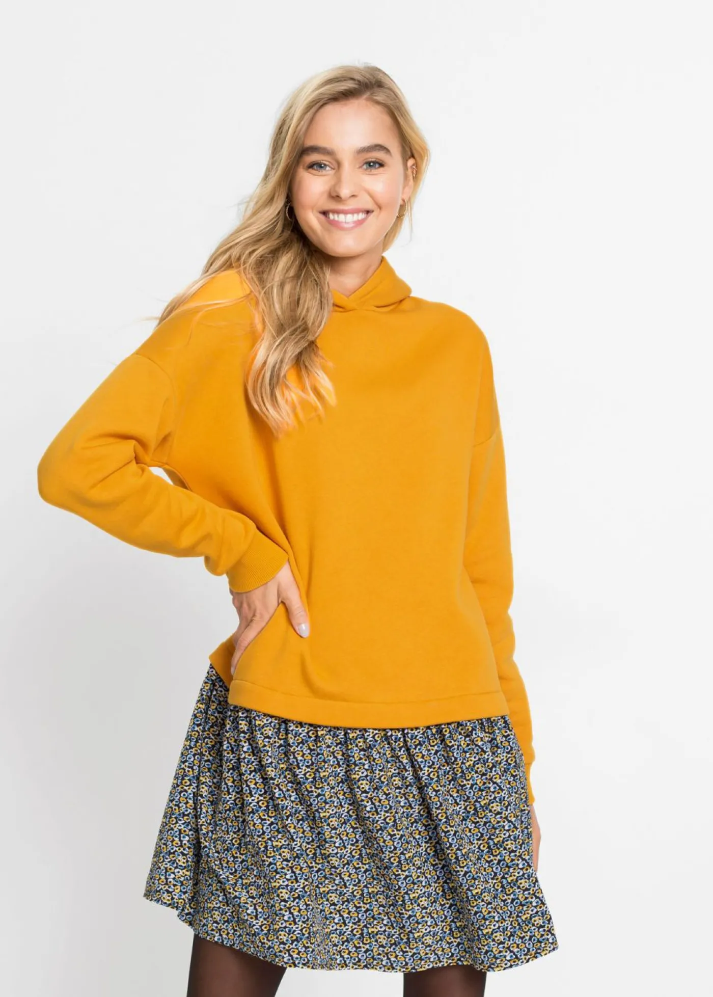 bonprix bonprix Vestido tipo sudadera con aspecto 2 en 1 Amarillo-azul