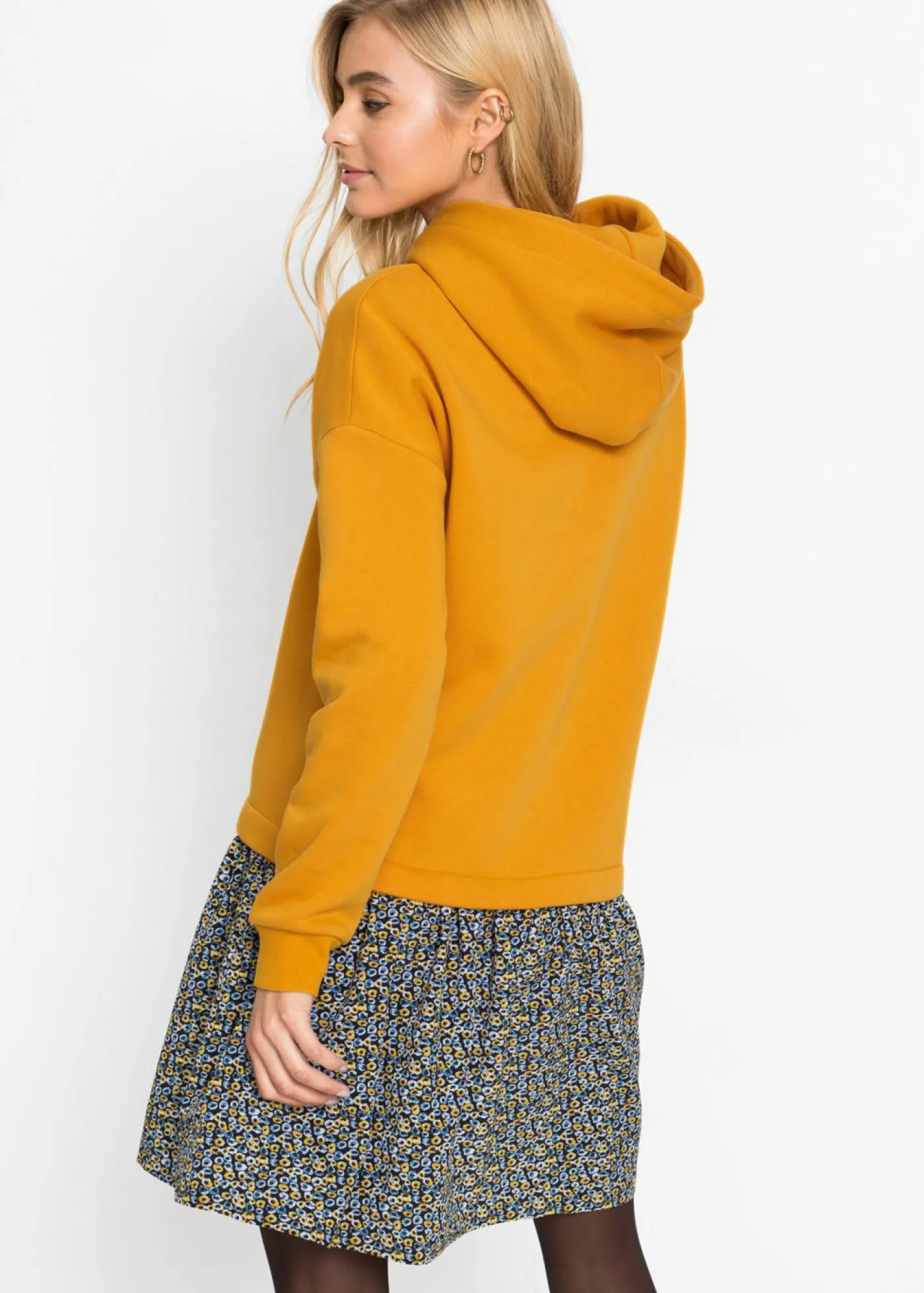 bonprix bonprix Vestido tipo sudadera con aspecto 2 en 1 Amarillo-azul