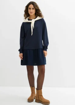 bonprix bonprix Vestido tipo sudadera con falda Azul marino Sale