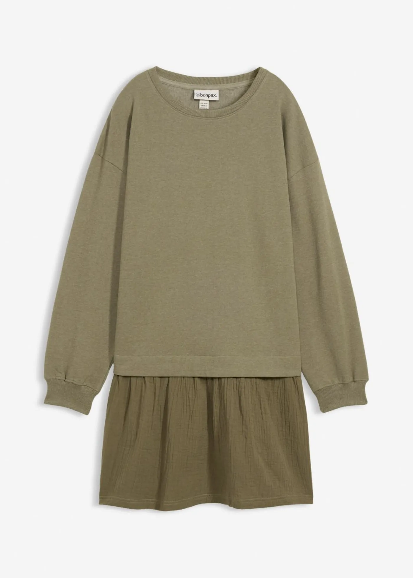 bonprix bonprix Vestido tipo sudadera con falda Verde oliva Sale