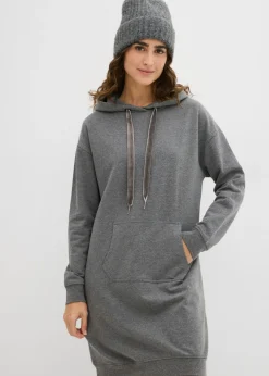 bonprix bonprix Vestido tipo sudadera de algodón puro Gris jaspeado Discount