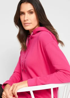 bonprix bonprix Vestido tipo sudadera de algodón puro Rosa oscuro Discount