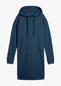 bonprix bonprix Vestido tipo sudadera de algodón puro Azul marino Discount