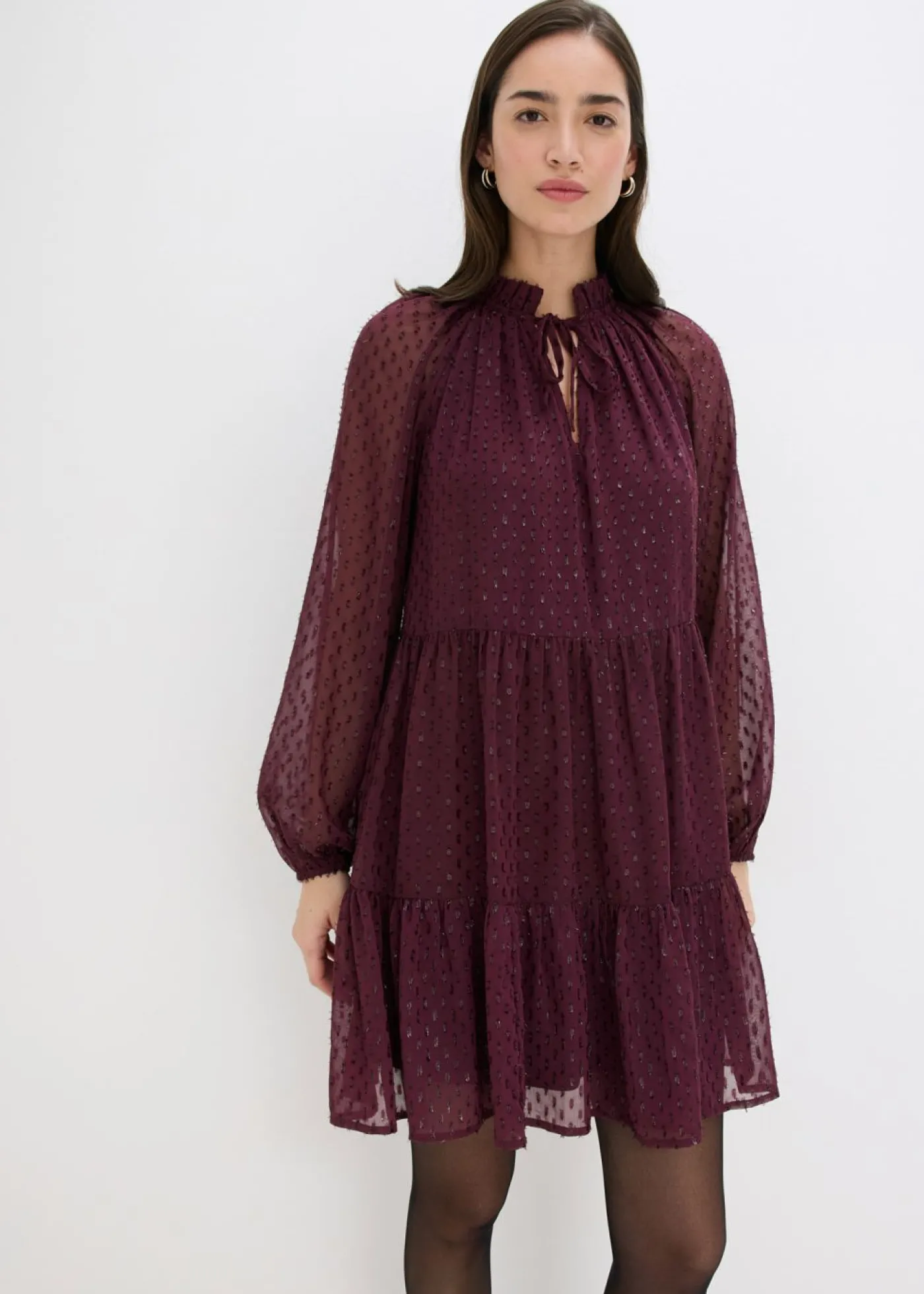 bonprix bonprix Vestido tipo túnica con efecto brillante rojo burdeos Hot