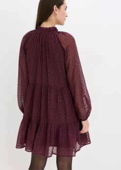 bonprix bonprix Vestido tipo túnica con efecto brillante rojo burdeos Hot