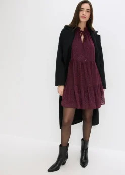 bonprix bonprix Vestido tipo túnica con efecto brillante rojo burdeos Hot