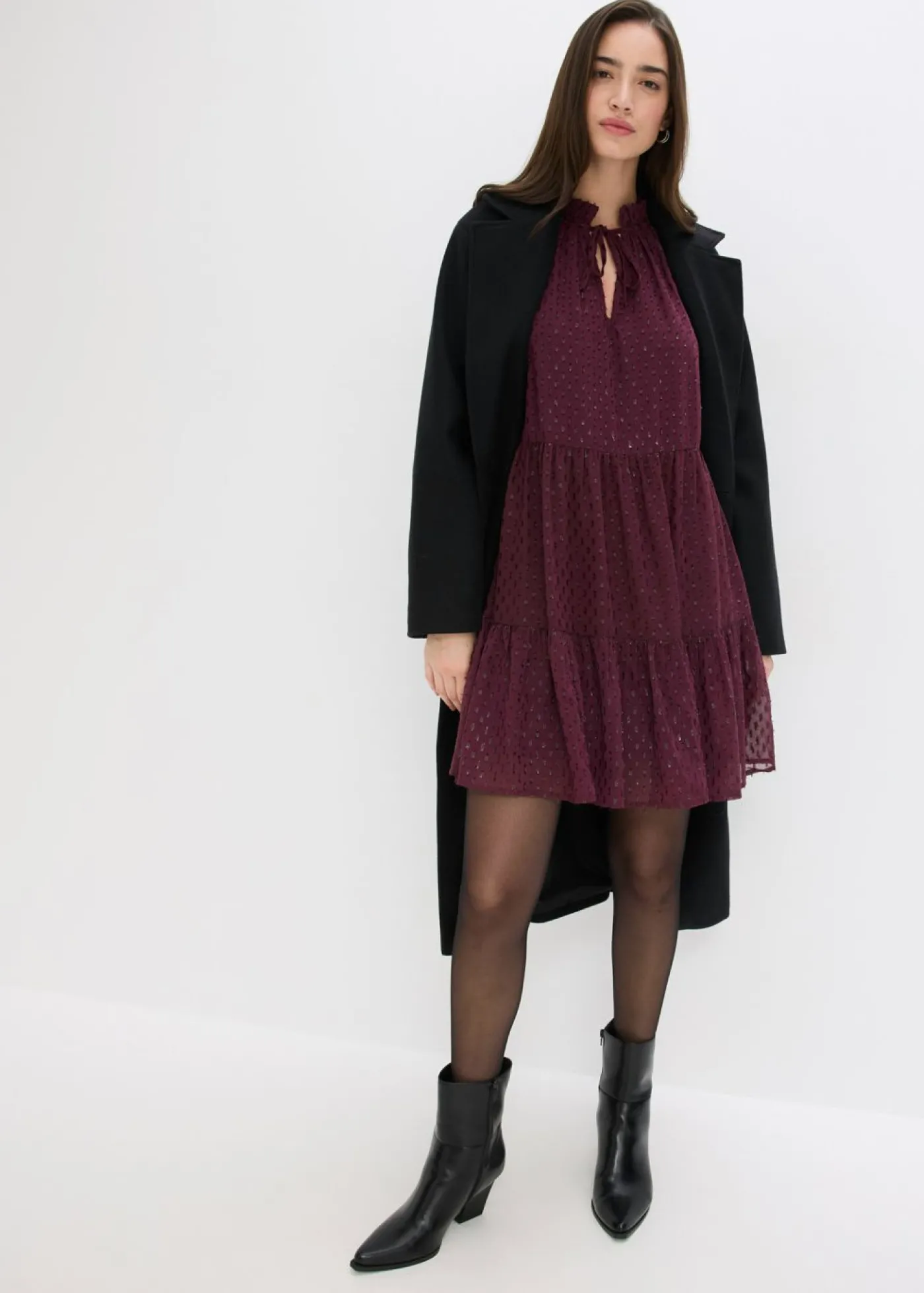 bonprix bonprix Vestido tipo túnica con efecto brillante rojo burdeos Hot