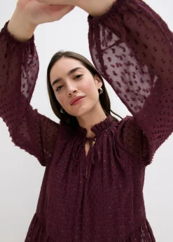 bonprix bonprix Vestido tipo túnica con efecto brillante rojo burdeos Hot