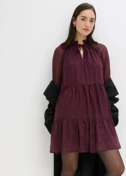 bonprix bonprix Vestido tipo túnica con efecto brillante rojo burdeos Hot