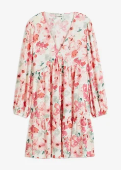bonprix bonprix Vestido tipo túnica con falda acampanada crema-rosa pálido con flores Outlet