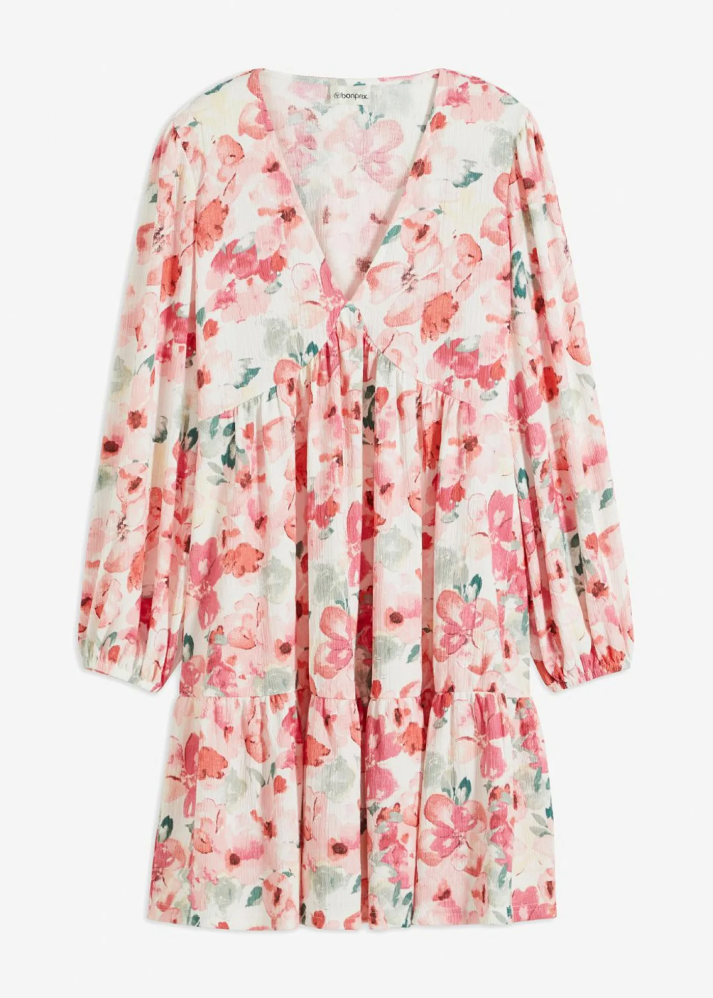 bonprix bonprix Vestido tipo túnica con falda acampanada crema-rosa pálido con flores Outlet