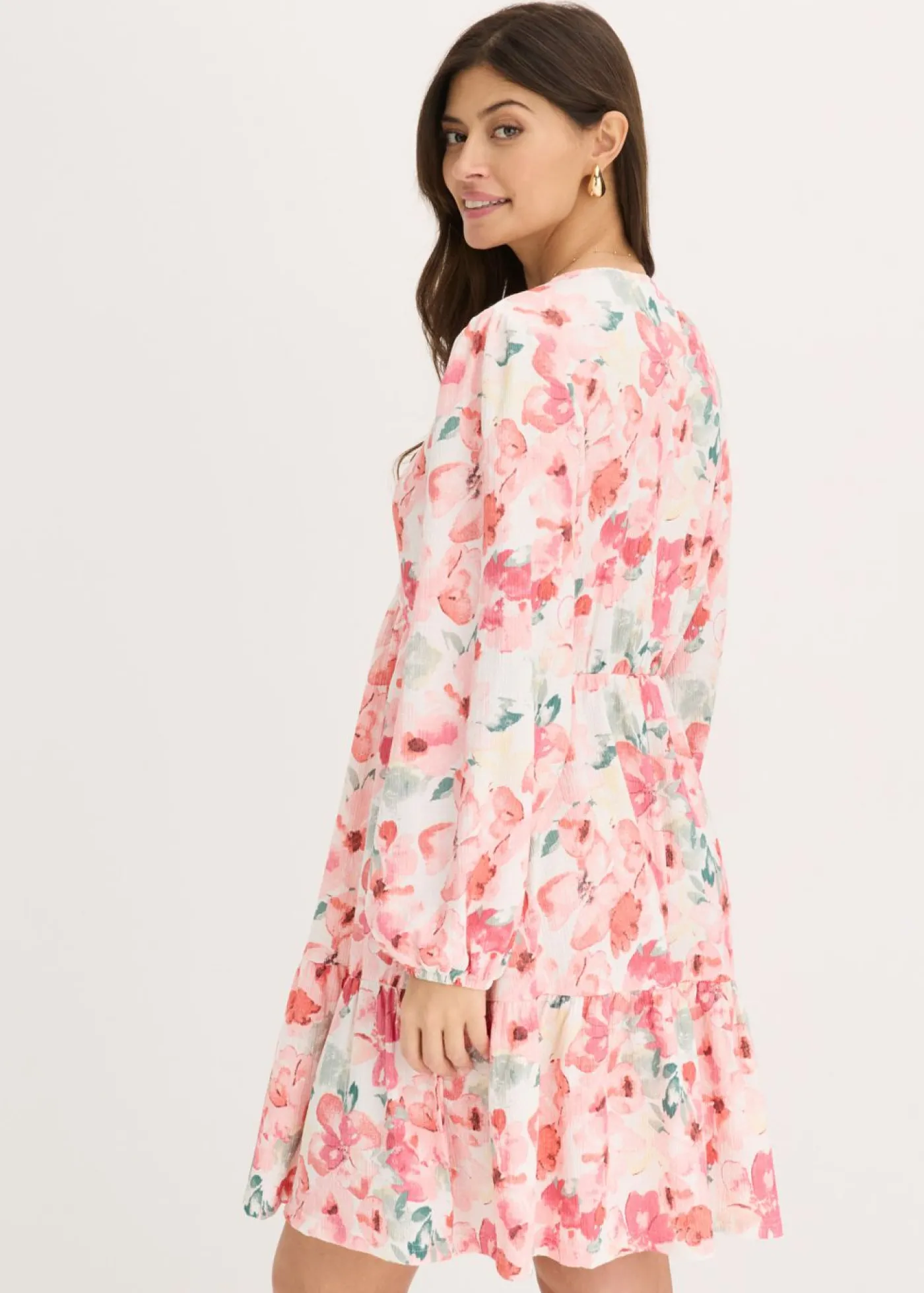 bonprix bonprix Vestido tipo túnica con falda acampanada crema-rosa pálido con flores Outlet