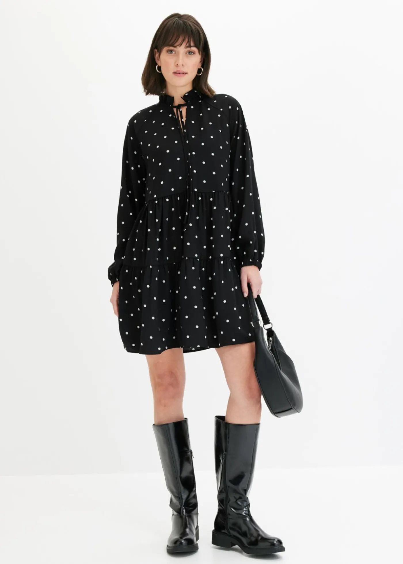 bonprix bonprix Vestido tipo túnica con lazo negro - blanco topos Outlet