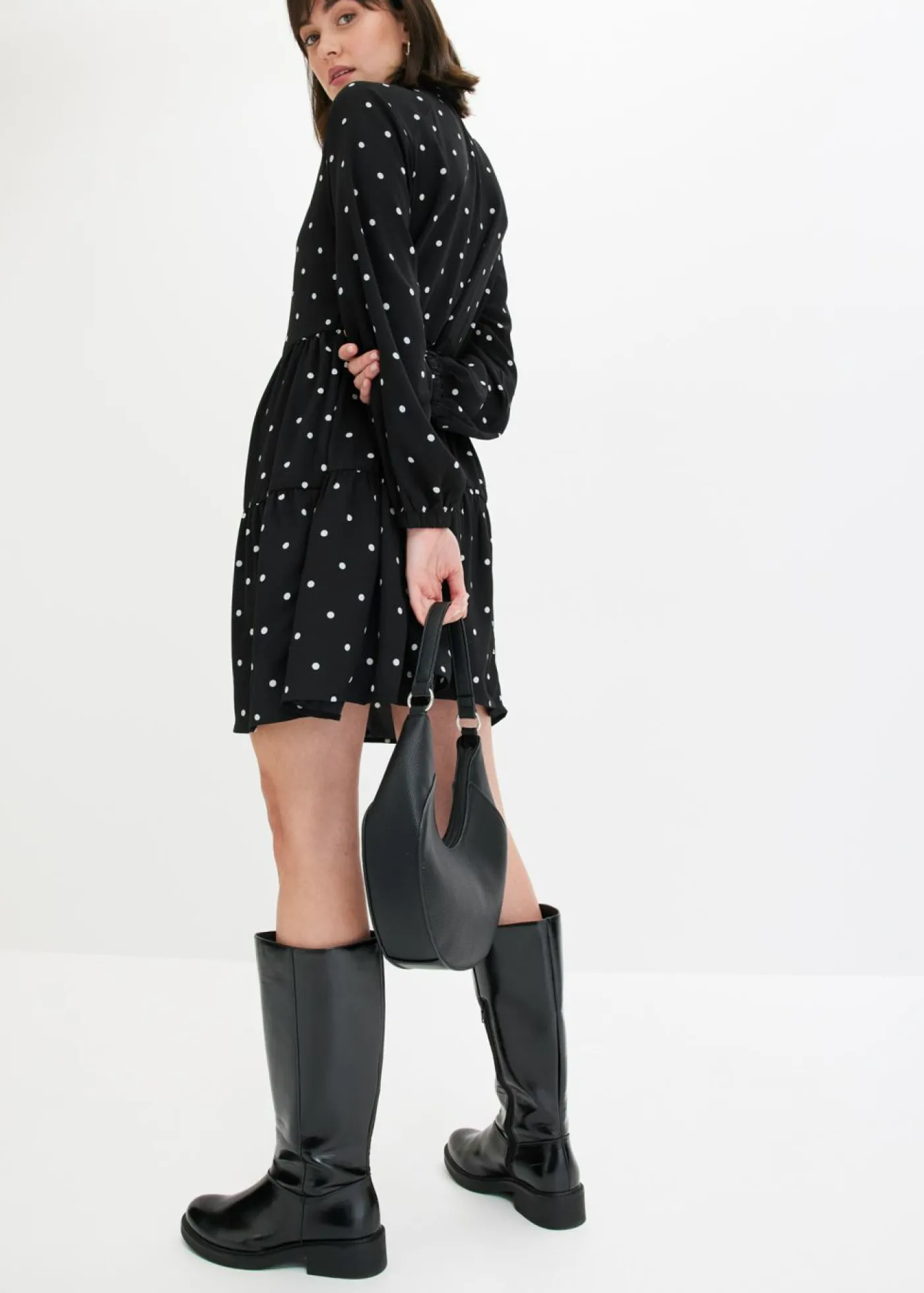 bonprix bonprix Vestido tipo túnica con lazo negro - blanco topos Outlet