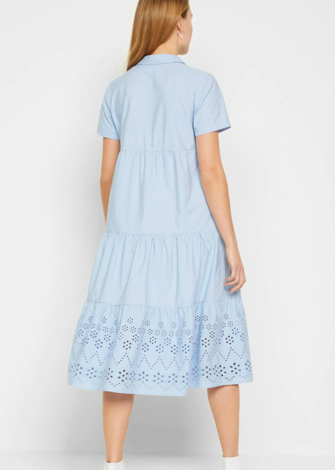 bonprix bonprix Vestido tipo túnica de algodón puro con bordado calado Azul perla Discount