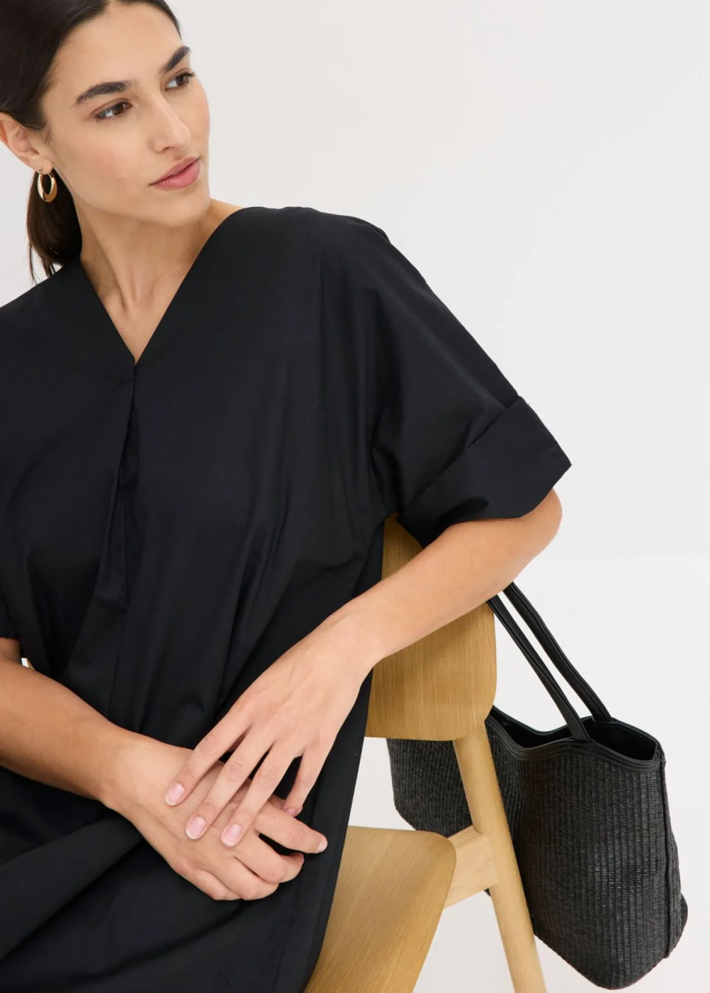 bonprix bonprix Vestido tipo túnica de algodón orgánico puro Negro New