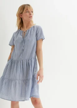 bonprix bonprix Vestido tipo túnica de algodón puro para verano índigo claro-blanco rayas verticales Online