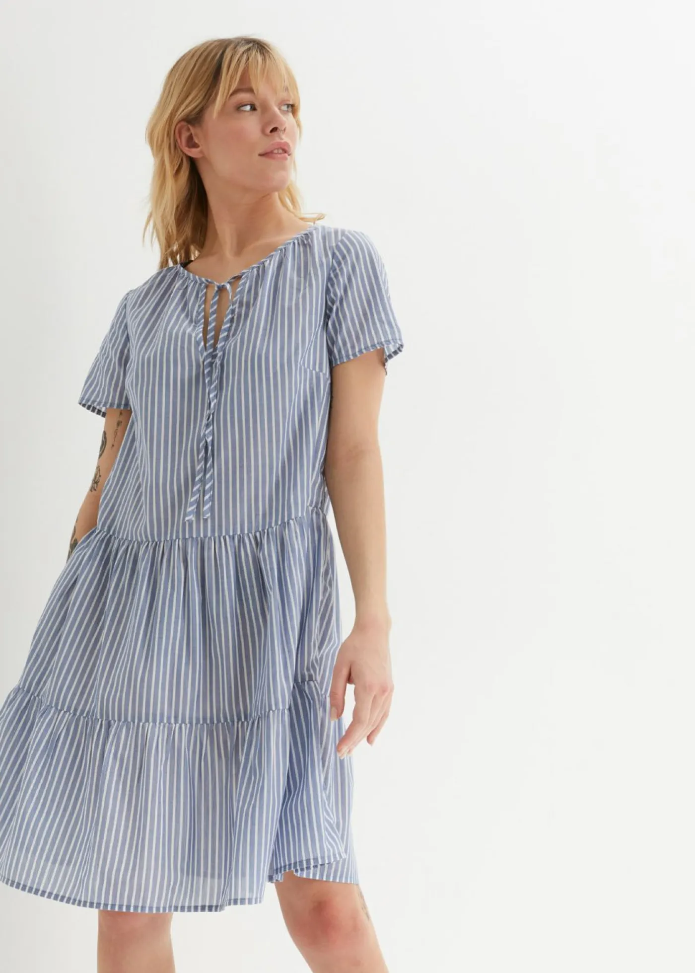 bonprix bonprix Vestido tipo túnica de algodón puro para verano índigo claro-blanco rayas verticales Online