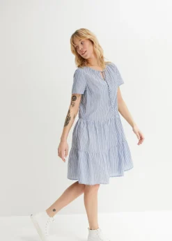 bonprix bonprix Vestido tipo túnica de algodón puro para verano índigo claro-blanco rayas verticales Online