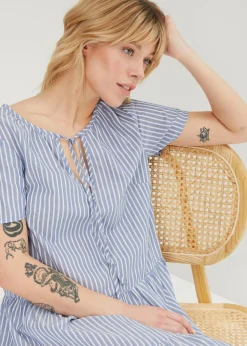 bonprix bonprix Vestido tipo túnica de algodón puro para verano índigo claro-blanco rayas verticales Online