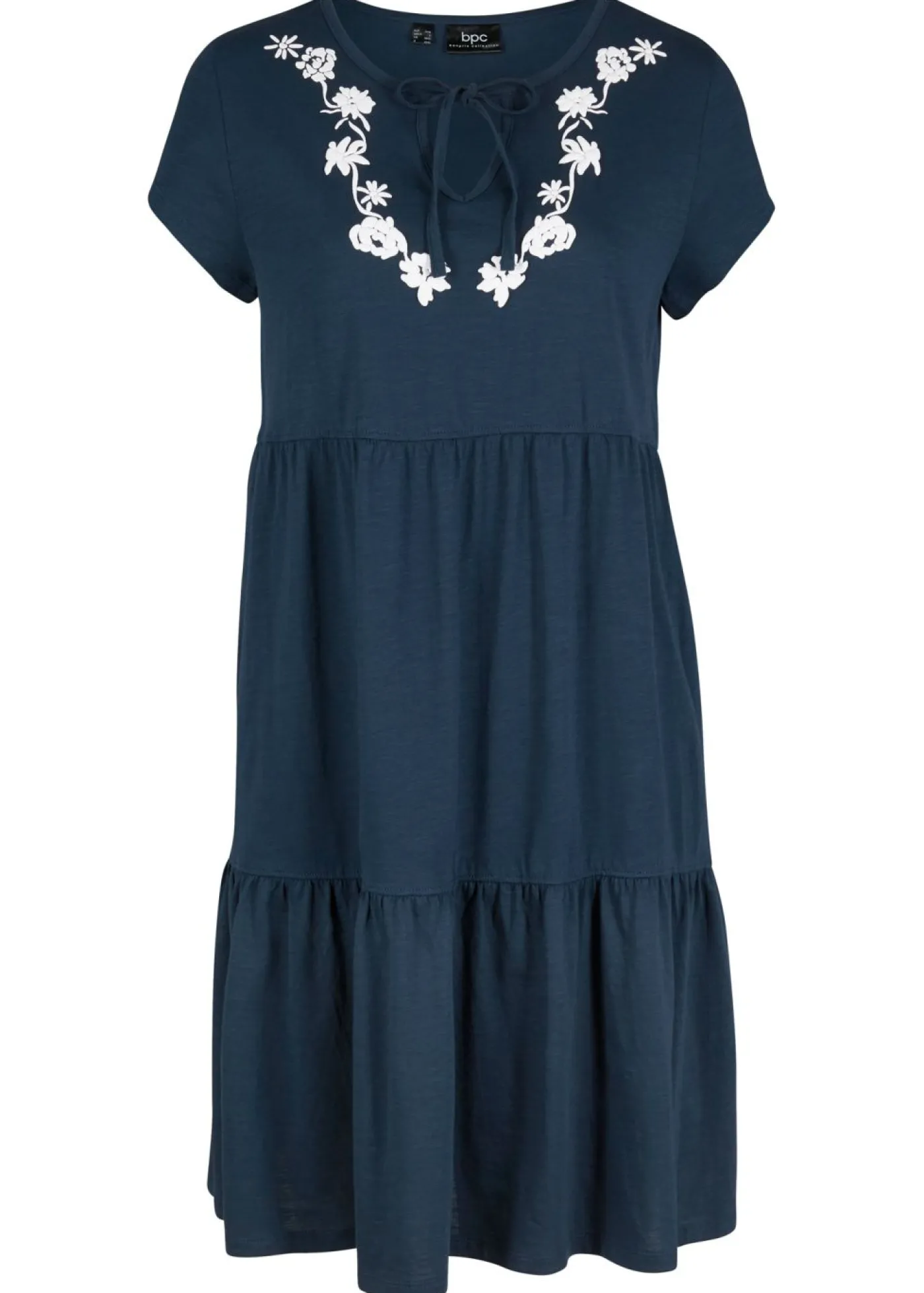 bonprix bonprix Vestido tipo túnica de algodón con manga corta Azul oscuro de flores
