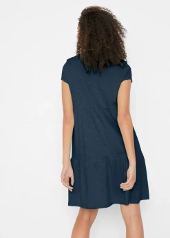 bonprix bonprix Vestido tipo túnica de algodón con manga corta Azul oscuro de flores