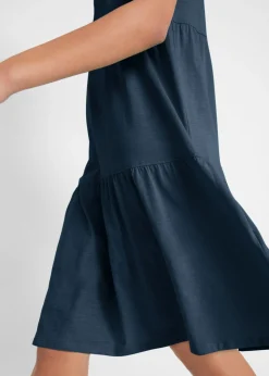 bonprix bonprix Vestido tipo túnica de algodón con manga corta Azul oscuro de flores
