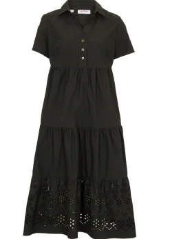 bonprix bonprix Vestido tipo túnica de algodón puro con bordado calado Negro Online