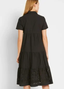 bonprix bonprix Vestido tipo túnica de algodón puro con bordado calado Negro Online