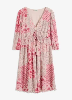bonprix bonprix Vestido tipo túnica de malla estampada rosa caliente Sale