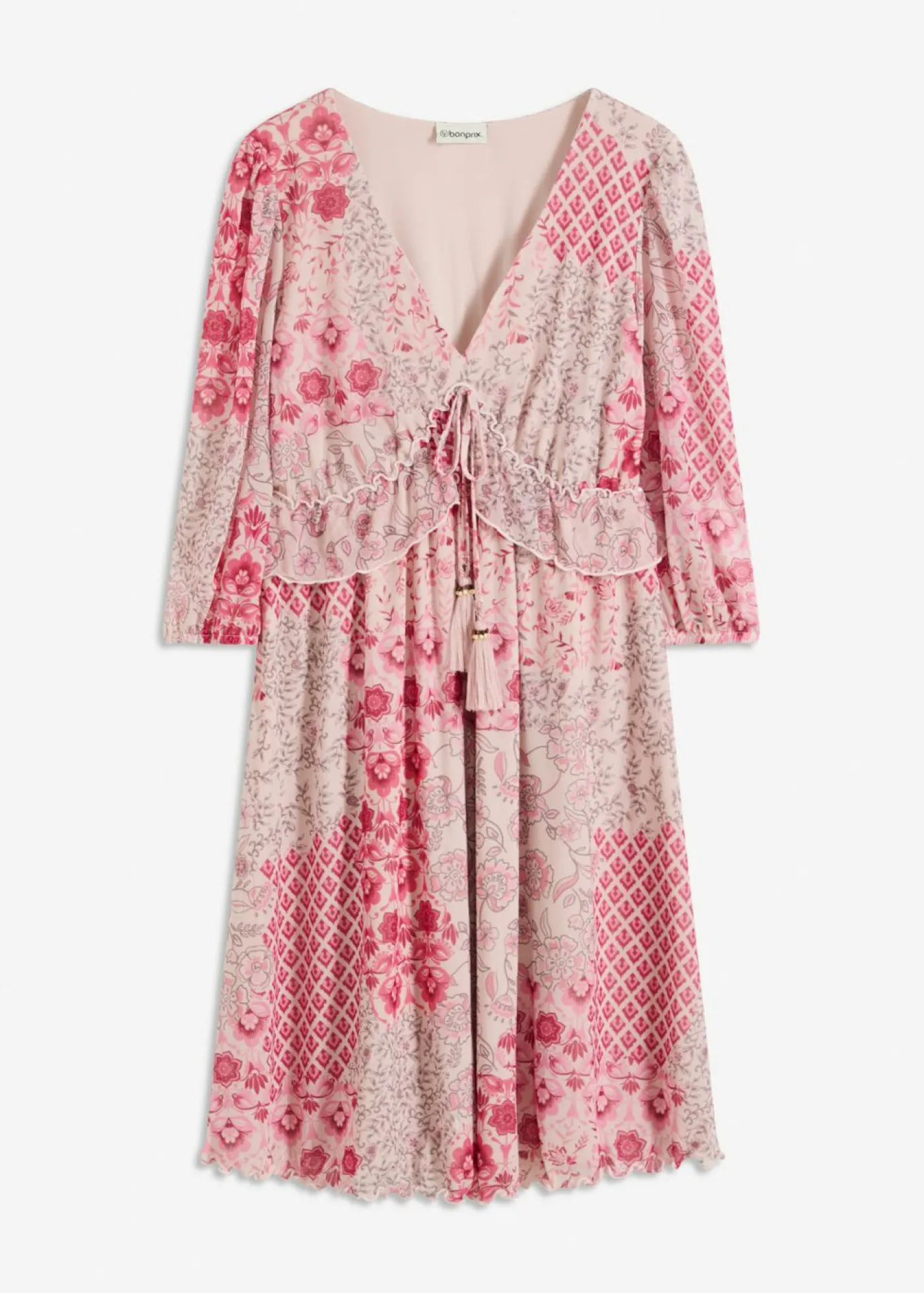 bonprix bonprix Vestido tipo túnica de malla estampada rosa caliente Sale