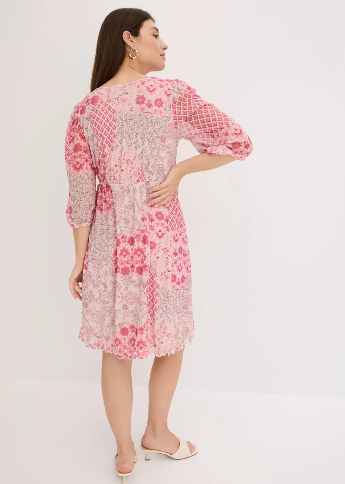 bonprix bonprix Vestido tipo túnica de malla estampada rosa caliente Sale