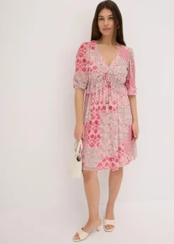 bonprix bonprix Vestido tipo túnica de malla estampada rosa caliente Sale