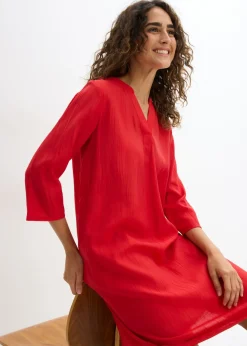 bonprix bonprix Vestido tipo túnica de mezcla de viscosa con efecto estructurado fresa Sale